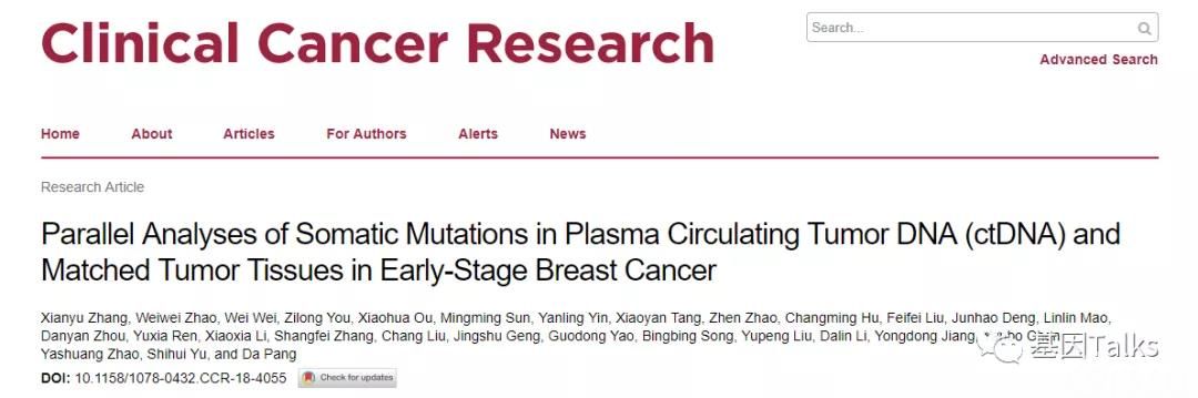 液体活检丨平行分析早期乳腺癌ctDNA vs 组织突变，探究ctDNA临床应用价值